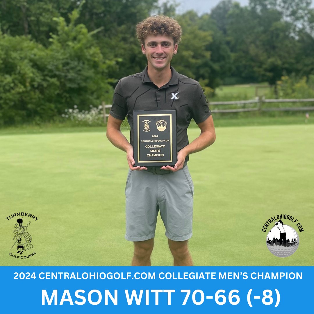 CentralOhioGolf.com (@centralohgolf) on Twitter photo Congratulations to <a href="/CentralOHGolf/">CentralOhioGolf.com</a> Collegiate Men's Division champion, Mason Witt (<a href="/XavierMGOLF/">Xavier Men's Golf</a>).
Witt carded a bogey-free 66 today at Turnberry GC to secure the victory with an 8-under total.
bgtma.bluegolf.com/bluegolfw/bgtm… Congratulations to <a href="/CentralOHGolf/">CentralOhioGolf.com</a> Collegiate Men's Division champion, Mason Witt (<a href="/XavierMGOLF/">Xavier Men's Golf</a>).
Witt carded a bogey-free 66 today at Turnberry GC to secure the victory with an 8-under total.
bgtma.bluegolf.com/bluegolfw/bgtm…