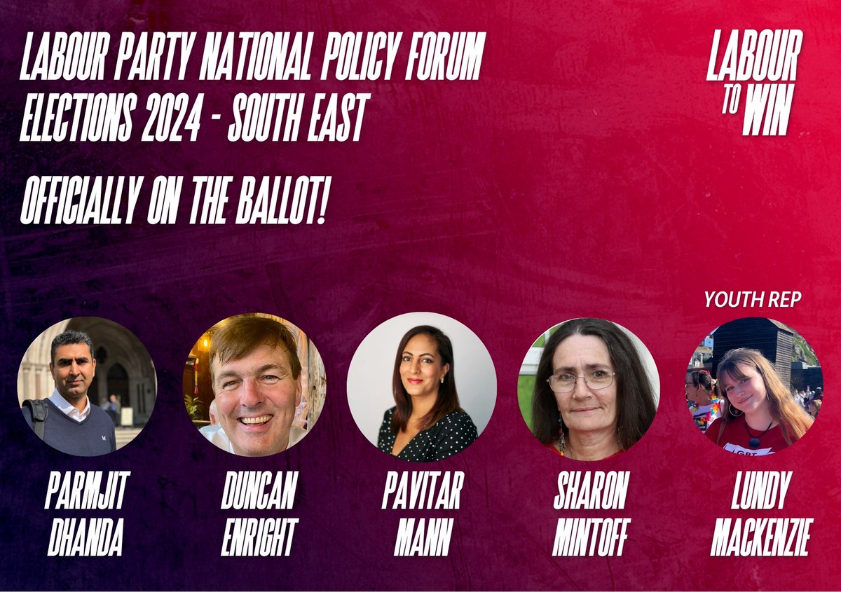 Labour to Win (@labtowin) on Twitter photo ON THE BALLOT! 😍🌹
Our amazing candidates in the South East have been successfully nominated for NPF. ✅
When ballots drop, make sure to vote: <a href="/ParmjitDhanda/">Parmjit Dhanda</a>, <a href="/duncanenright/">Duncan Enright</a>, <a href="/pavitarmann/">Pavitar Kaur Mann</a> and @SharonMintoff.
@lundy_mackenzie has been elected as Youth Rep unopposed. 🎉 ON THE BALLOT! 😍🌹
Our amazing candidates in the South East have been successfully nominated for NPF. ✅
When ballots drop, make sure to vote: <a href="/ParmjitDhanda/">Parmjit Dhanda</a>, <a href="/duncanenright/">Duncan Enright</a>, <a href="/pavitarmann/">Pavitar Kaur Mann</a> and @SharonMintoff.
@lundy_mackenzie has been elected as Youth Rep unopposed. 🎉