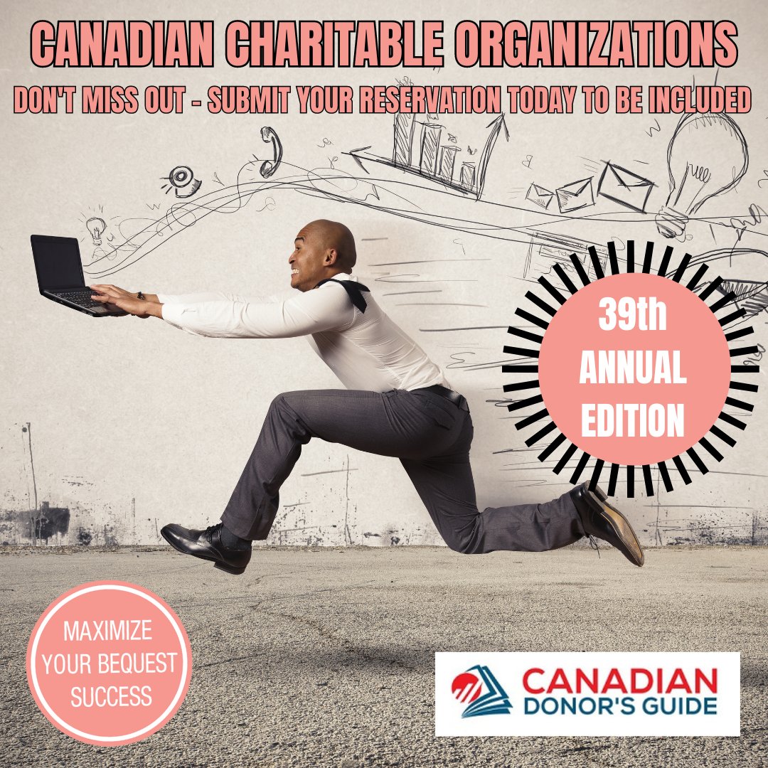 Last chance to include your registered Canadian charity in the 39th annual edition of the Canadian Donor's Guide.  Contact us today!