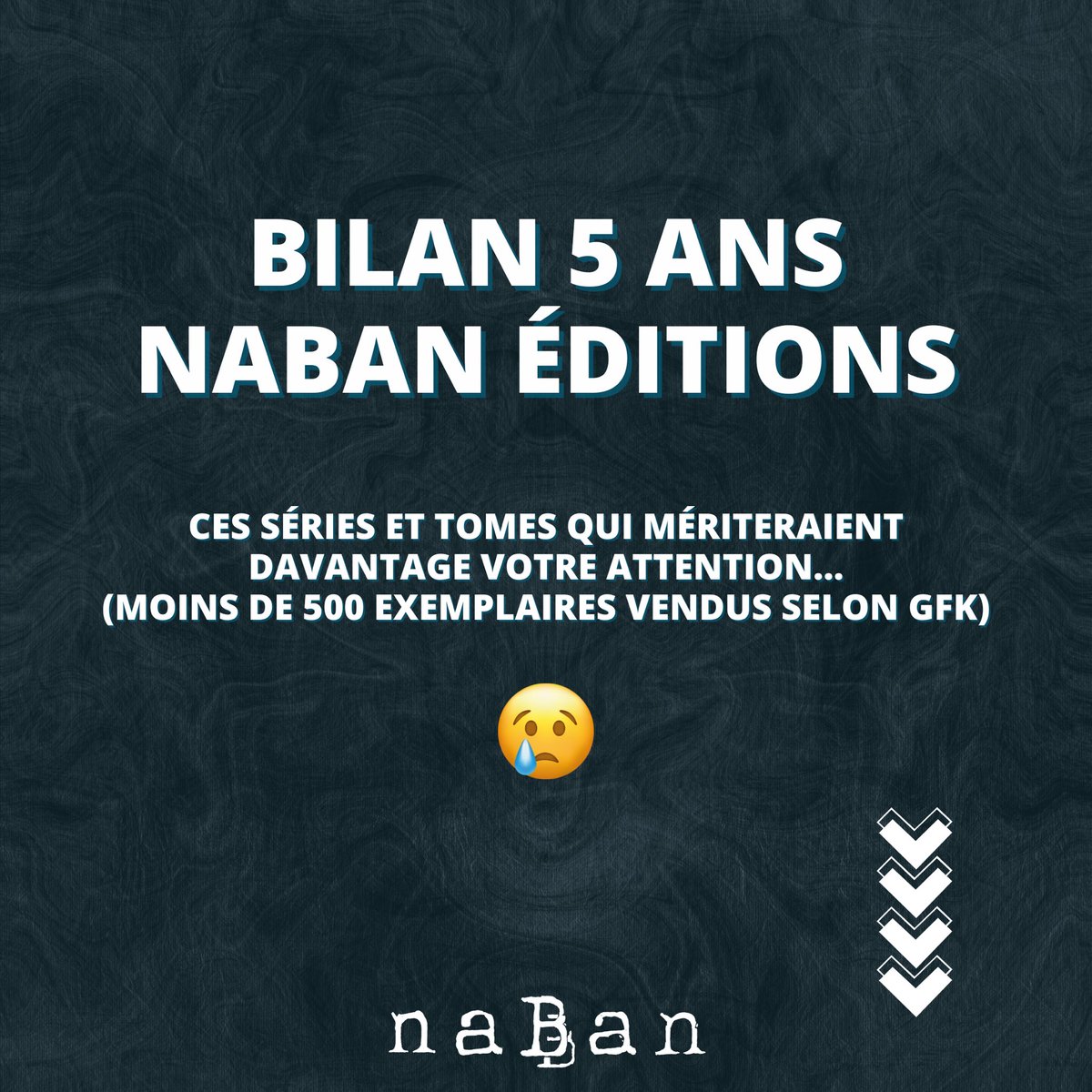 On approche de notre 5e année d’existence ! 😱

On a fait un petit bilan des tomes qui n’ont pas eu le succès qu’ils auraient pu avoir et qui n’ont pas dépassé les 500 exemplaires vendus selon GFK.

N’hésitez pas à vous intéresser à ces titres qui méritent votre attention👇