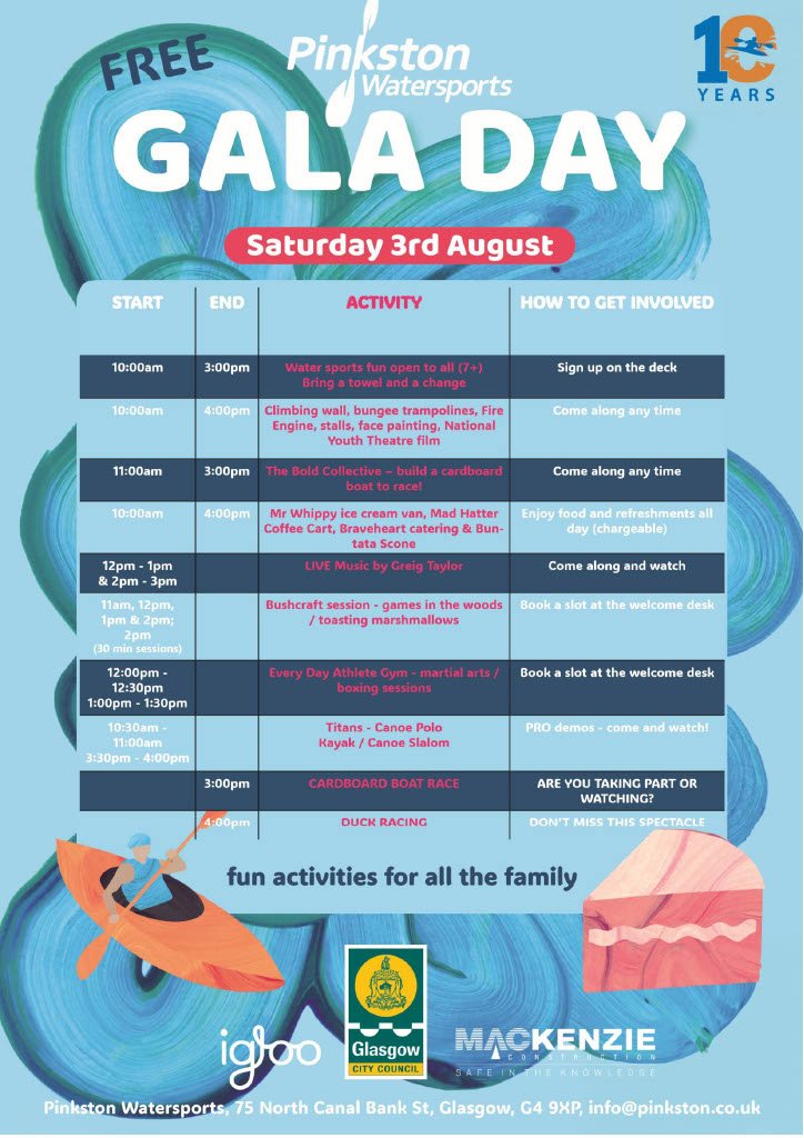 Scottish Canals (@scottishcanals) on Twitter photo 1 week to go! 🎉
Join in the fun at Pinkston Watersports, Glasgow on Saturday 3rd of August as they celebrate their 10 year anniversary with a day full of fun activities. 🥳
<a href="/MillarRichard/">Richard Millar</a> <a href="/PinkstonAWWC/">Pinkston Watersports</a> 1 week to go! 🎉
Join in the fun at Pinkston Watersports, Glasgow on Saturday 3rd of August as they celebrate their 10 year anniversary with a day full of fun activities. 🥳
<a href="/MillarRichard/">Richard Millar</a> <a href="/PinkstonAWWC/">Pinkston Watersports</a>