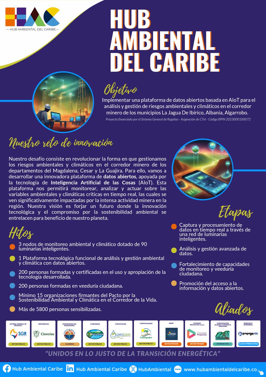 🇨🇴¡Estamos listos para transformar la gestión ambiental en el Caribe!

Conoce nuestro reto de innovación🚀, los hitos que esperamos lograr 🎯 y las etapas de desarrollo del proyecto♻️

¡Únete a nuestro propósito, sigue nuestras redes para más detalles y participar activamente!💚