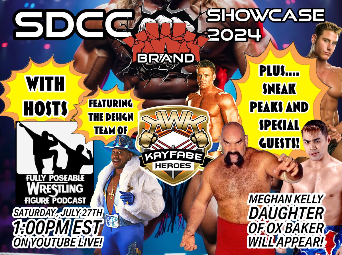 KShawnng's tweet image. Two more guests are scheduled to appear for tomorrow&apos;s KWK Showcase. It is going to be a packed show! Former WWE Tag Team Champion, Sylvain Grenier and former WWE Superstar, FLASH FUNK! 

Join us via @FullyPoseable YouTube live, the KWK SDCC Showcase on July 27th, 1:00pm Eastern!