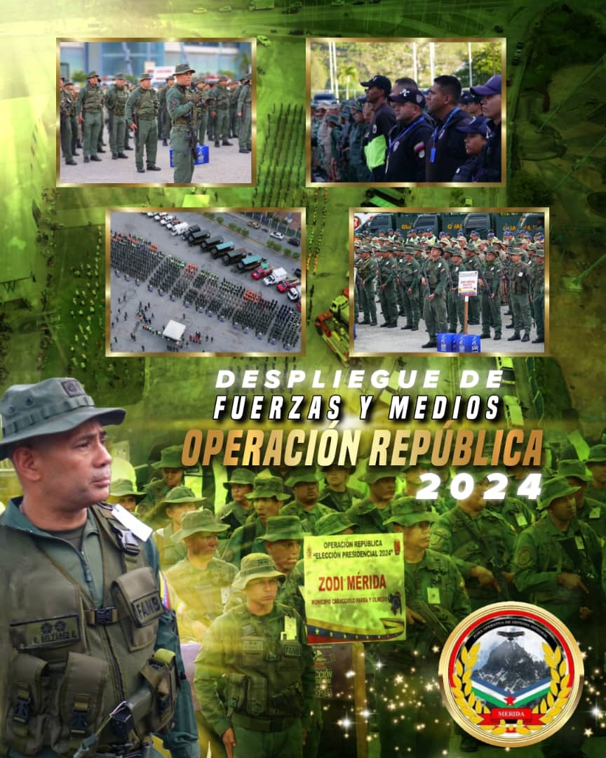 #24Julio #FANB #REDI2losAndes #ZODI-22 MÉRIDA  Despliegue de Fuerzas Y Medios para la Operación República 2024 #TRIUNFAR  en Perfecta Fusión Cívico militar policial Prevención Bomberil y Riesgo 🇻🇪🇩🇯
#TRIUNFAR