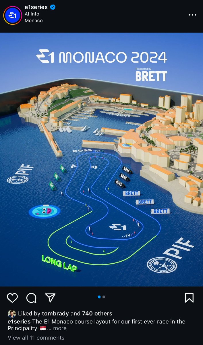 That’s right, <a href="/TomBrady/">Tom Brady</a> the greatest NFL player of all time owns a team competing in the E1 Monaco race and is liking posts presented by <a href="/BasedBrett/">Brett</a> 

Below you will see the course for the race this weekend

and you can clearly see how the event is presented by $brett and there