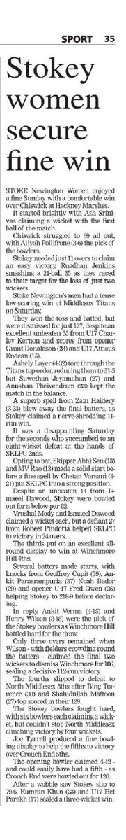 <a href="/StokeyCricket/">Stoke Newington CC</a> results round-up 
#attheheartofhackneycricket