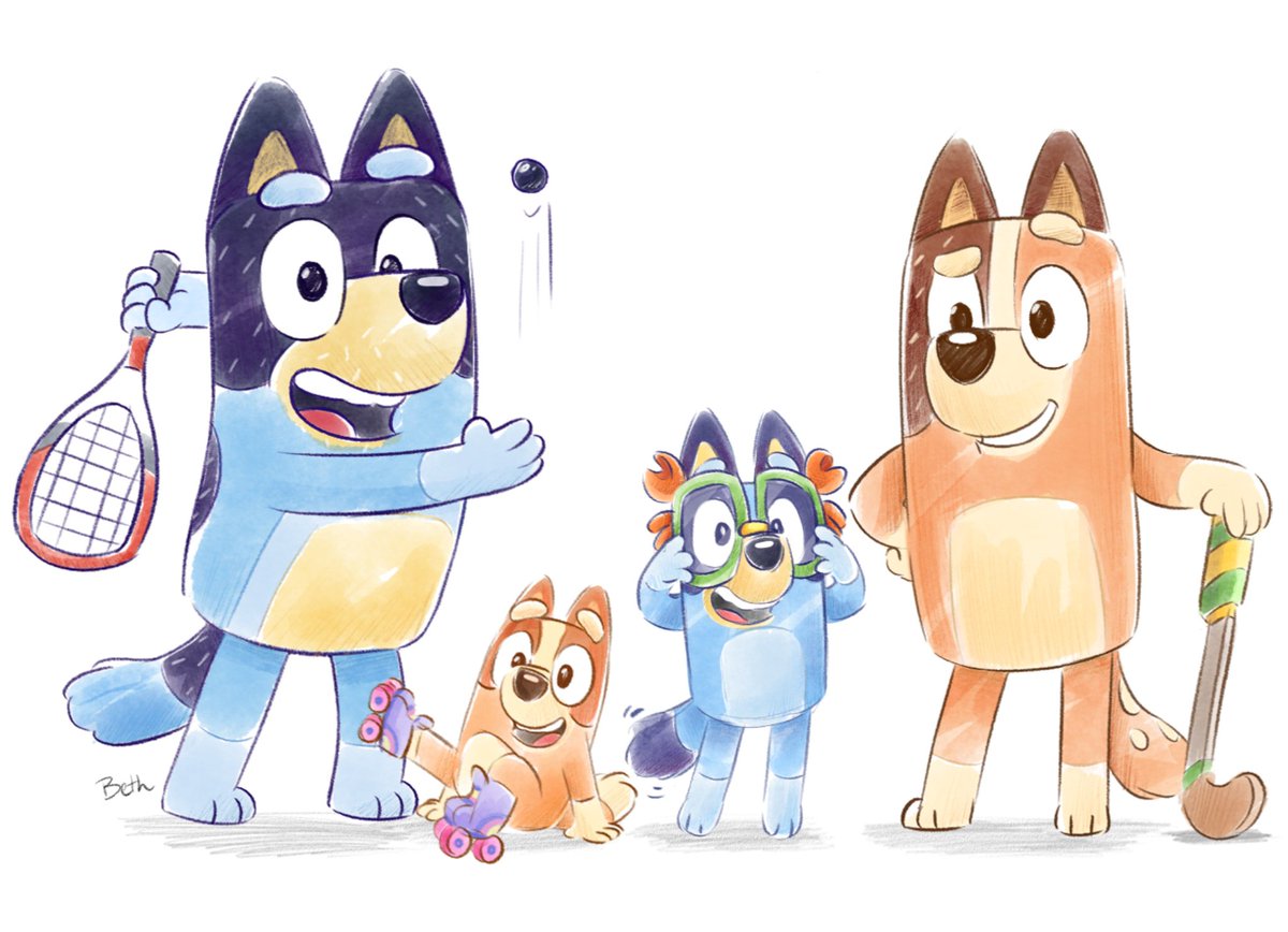 OfficialBlueyTV's tweet image. The Heelers are #Paris2024 ready! 🏅 🇫🇷 

Drawn by Beth Harvey @valiantartist

#Bluey #Olympics