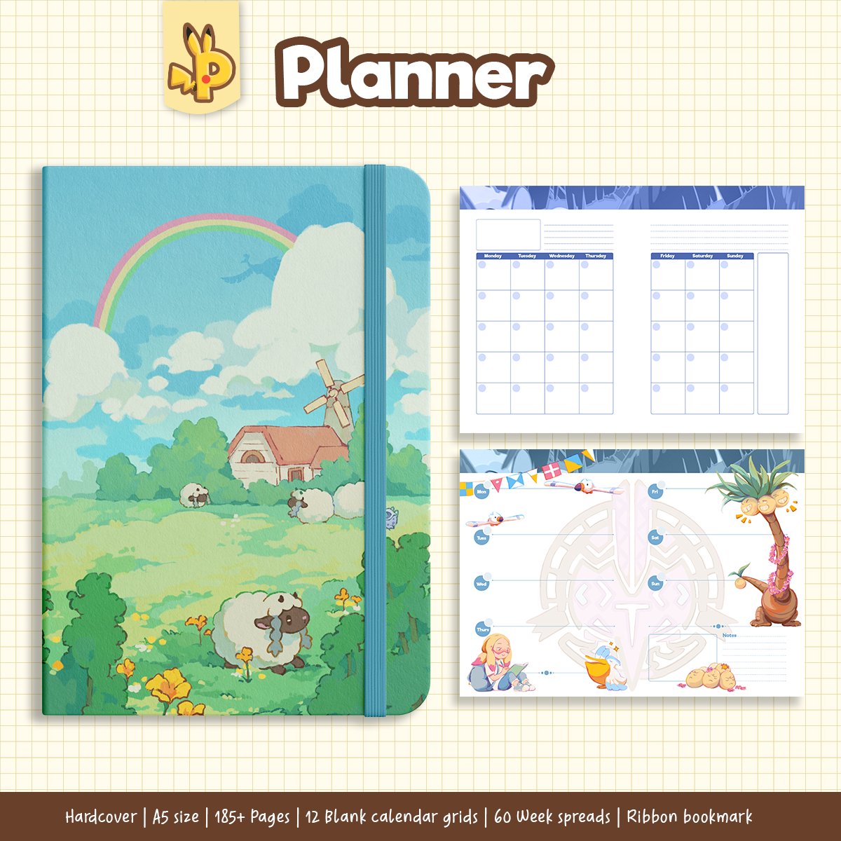Planner only: 
✦ 1 Planner  

Eligible stretch goals:
✧ Early bird bonus
✧ Postcard set
✧ Pokemon pen