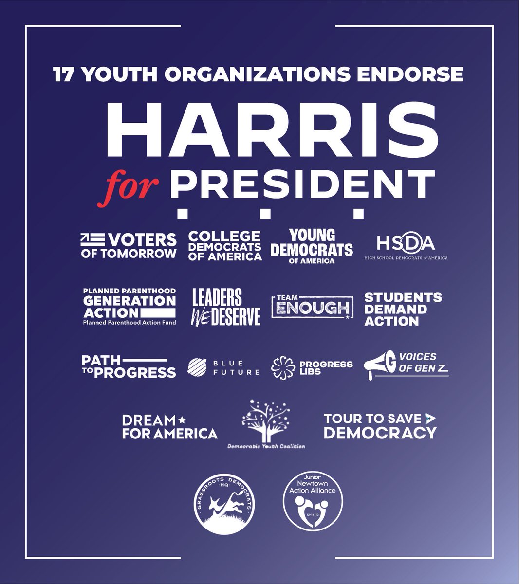 youngdems's tweet photo. We are proud to reaffirm our endorsement of @KamalaHarris by joining in collaboration with 16 other youth political advocacy groups representing tens of thousands of voters. https://t.co/LfHjBWUfLQ