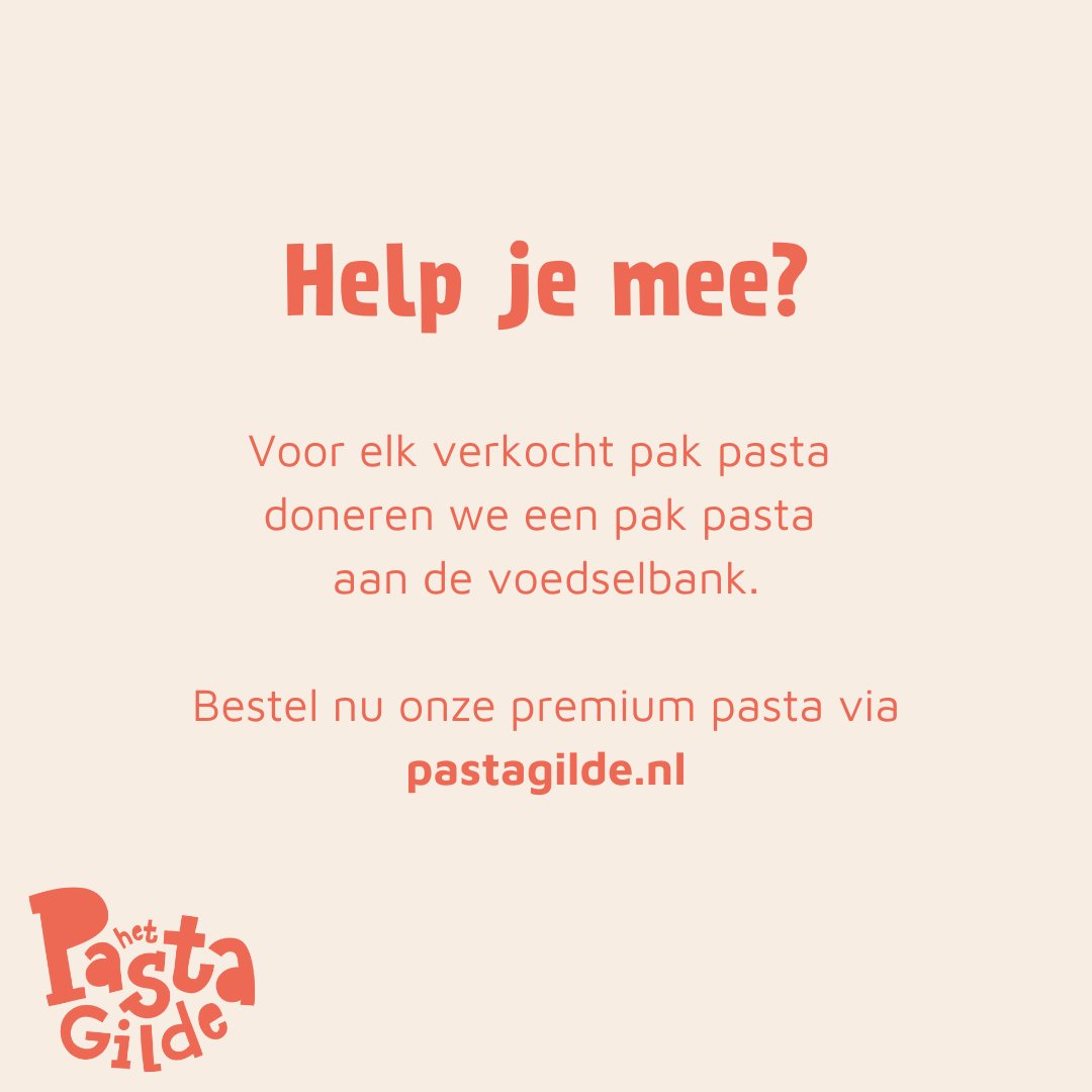Stichting Het Pasta Gilde (@hetpastagilde) on Twitter photo 830.000 mensen in NL leven onder de armoedegrens.
Wij helpen door onze pasta te doneren aan <a href="/VoedselbankenNL/">VoedselbankenNL</a>. Met elk pak pasta dat jij koopt, help je een gezin om van pasta te genieten. Bestel nu via pastagilde.nl
#donatie #doneren #armoedegrens 830.000 mensen in NL leven onder de armoedegrens.
Wij helpen door onze pasta te doneren aan <a href="/VoedselbankenNL/">VoedselbankenNL</a>. Met elk pak pasta dat jij koopt, help je een gezin om van pasta te genieten. Bestel nu via pastagilde.nl
#donatie #doneren #armoedegrens