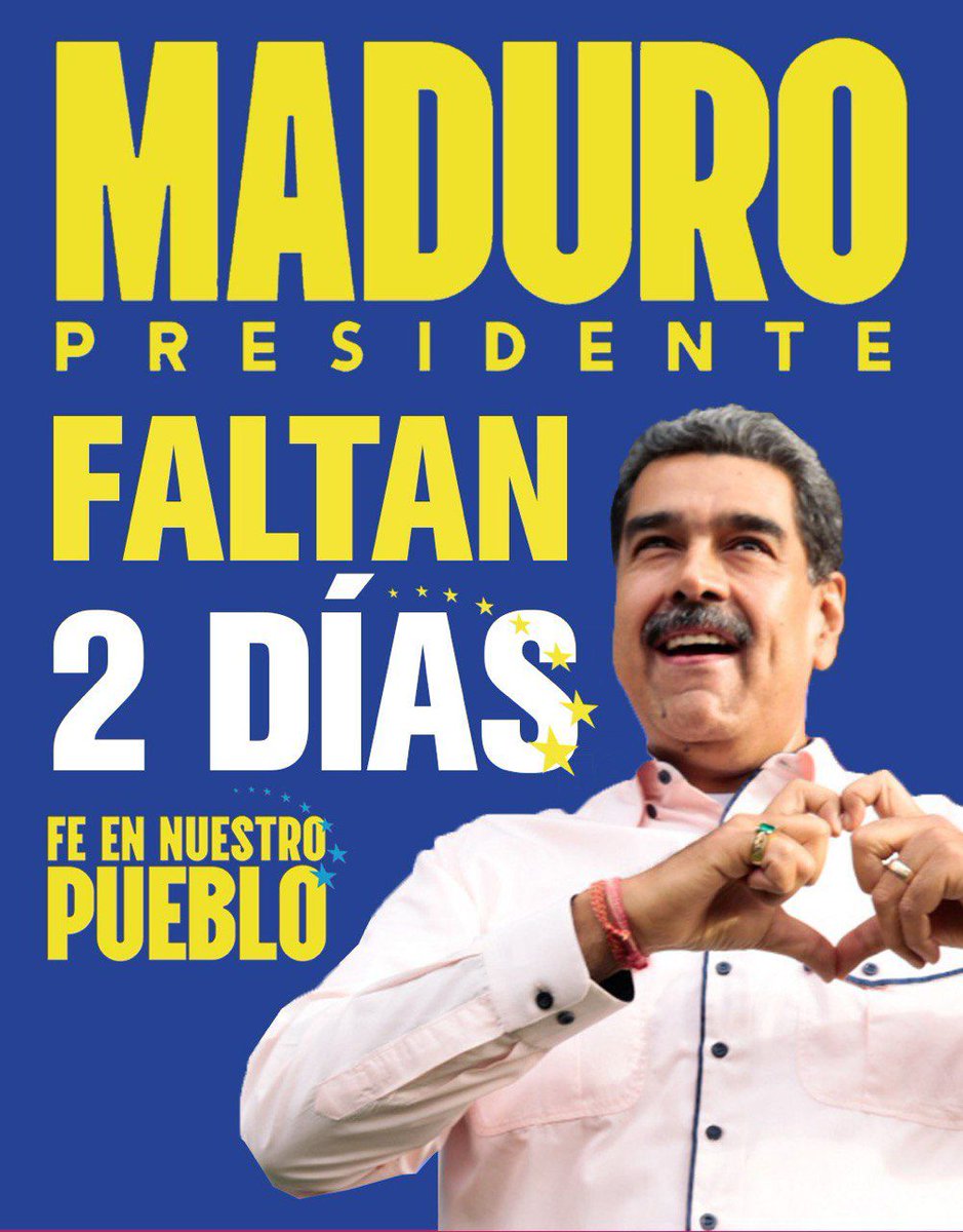 #26Jul || Estamos en la recta final, más listos que nunca, para dar la batalla este domingo y alcanzar la victoria de nuestro Gallo Pinto. 

A dos días de un lindo amanecer. Este 28J #TriunfaLaPaz 

<a href="/NicolasMaduro/">Nicolás Maduro</a>
