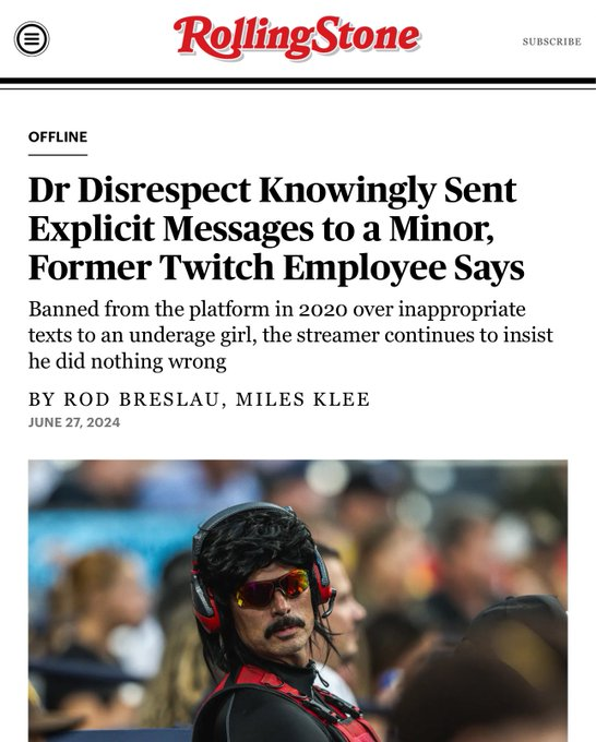 🚨DEBATE: Did Rolling Stone cover Kris Tyson and Dr. Disrespect's allegations with the same level of scrutiny?

VOTE BELOW 👇