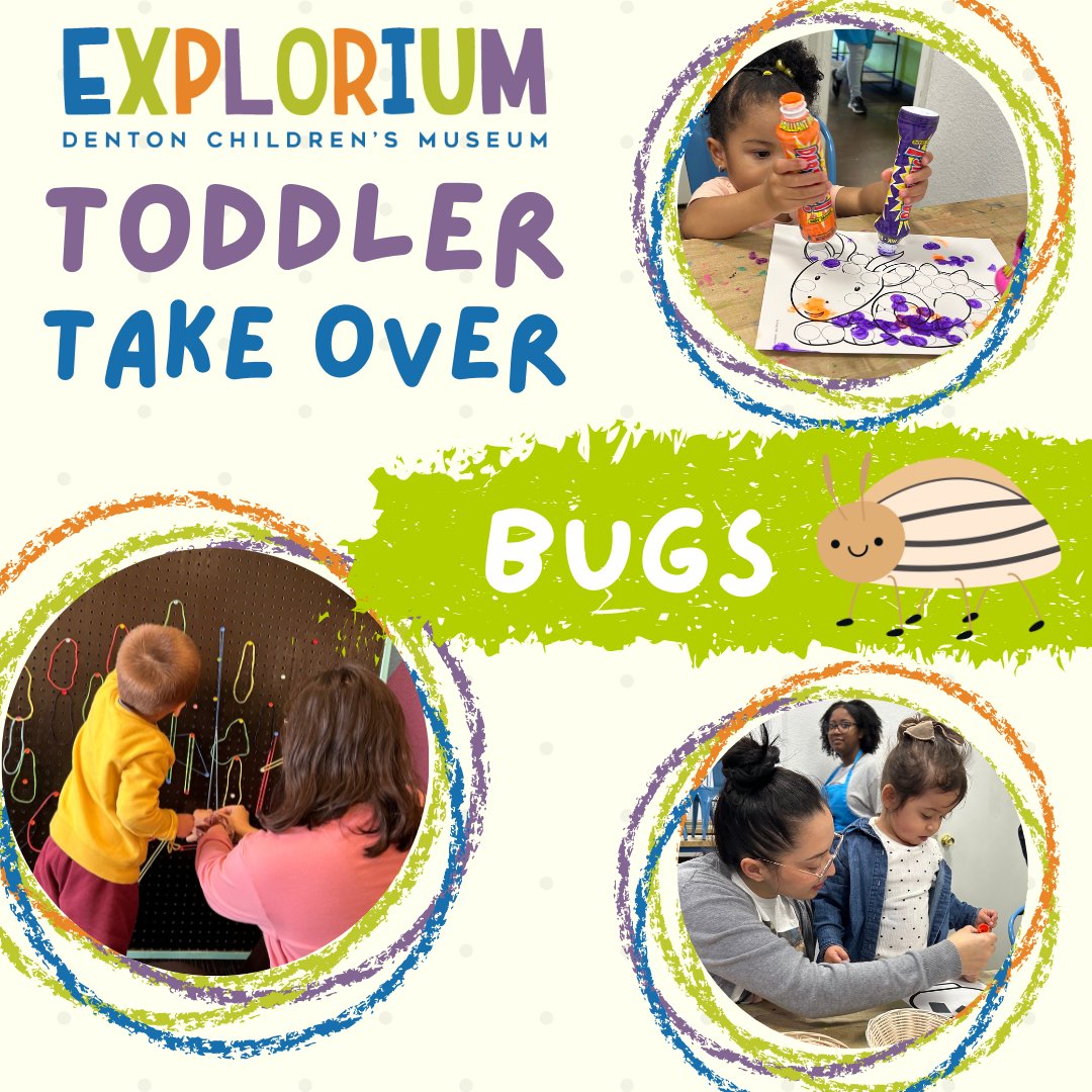 exploriumdenton's tweet image. Tomorrow is our last Toddler Takeover of the summer! Come join us for a lesson on bugs🐛Toddler Takeover will be back this fall!

#toddleractivities #dentonevent #learnthroughplay