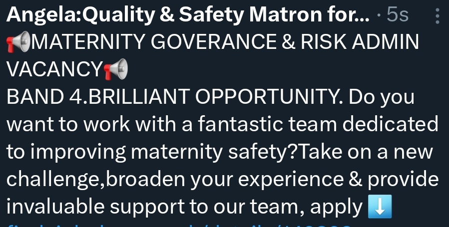 Angela:Quality & Safety Matron for Maternity. (@mwfetalheart) on Twitter photo <a href="/Yanarichens/">Yana Richens OBE PhD MPhil MSc BSc RN RGN</a> <a href="/perlauaur/">Heledd Wynne Jones</a> <a href="/LiverpoolWomens/">Liverpool Women's University Hospital</a> @BirdiejBird @abirdiebird <a href="/Rich_Alexander1/">Richard Haines</a> <a href="/AlisonLMurray/">Alison Murray</a> <a href="/GenevieveCsneau/">Genevieve Cousineau</a> <a href="/LWHPeople/">Liverpool Women's People Team</a>
📢A great opportunity for a dynamic, forward thinking person to join our fantastic maternity governance team. 📢
findajob.dwp.gov.uk/details/149392… <a href="/Yanarichens/">Yana Richens OBE PhD MPhil MSc BSc RN RGN</a> <a href="/perlauaur/">Heledd Wynne Jones</a> <a href="/LiverpoolWomens/">Liverpool Women's University Hospital</a> @BirdiejBird @abirdiebird <a href="/Rich_Alexander1/">Richard Haines</a> <a href="/AlisonLMurray/">Alison Murray</a> <a href="/GenevieveCsneau/">Genevieve Cousineau</a> <a href="/LWHPeople/">Liverpool Women's People Team</a>
📢A great opportunity for a dynamic, forward thinking person to join our fantastic maternity governance team. 📢
findajob.dwp.gov.uk/details/149392…
