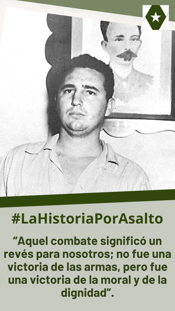 #FidelCastro 🇨🇺 “Aquel combate significó un revés para nosotros; no fue una victoria de las armas, pero fue una victoria de la moral y de la dignidad.”

#LaHistoriaPorAsalto #Cuba
