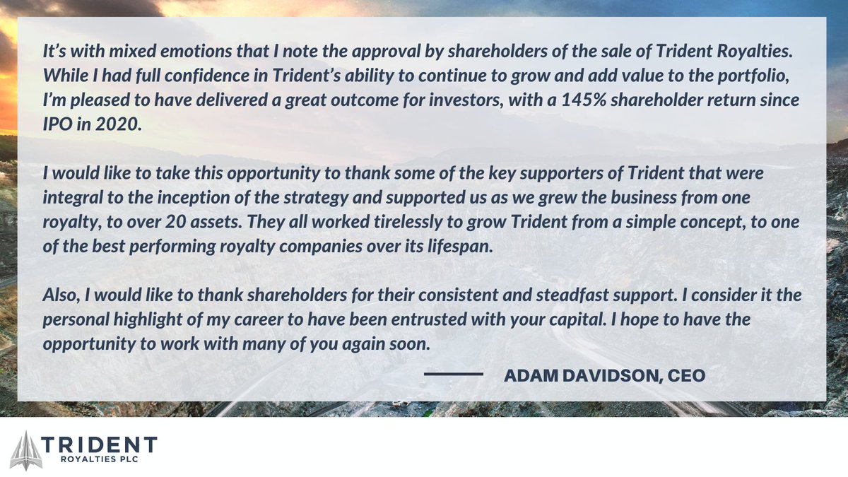 TridentPlc's tweet image. A final note from Trident Royalties. 

Thank you to all who supported us along the way. 🙏

#TRR
