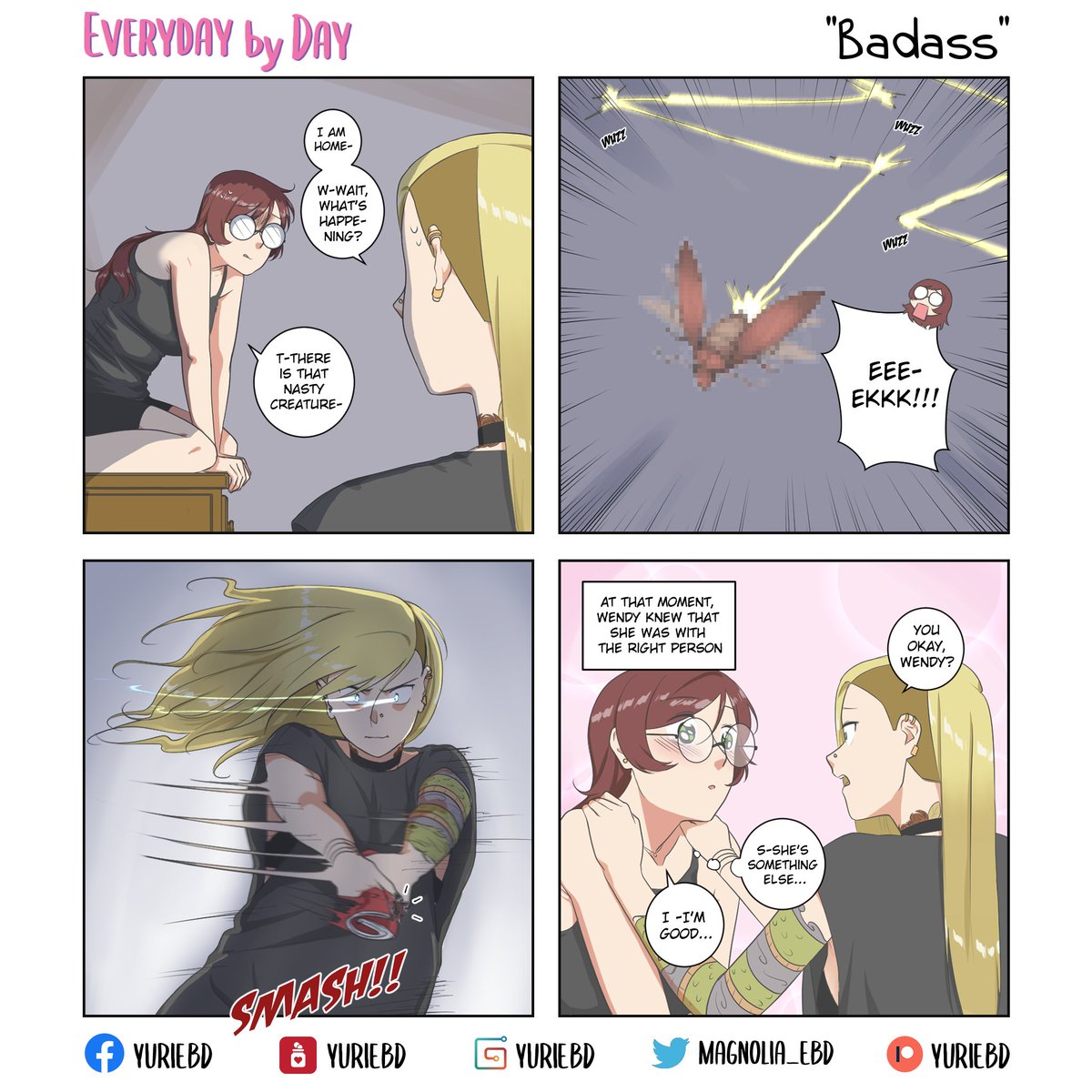 magnolia_ebd's tweet photo. Everyday by Day 4koma - Chap 097 "Badass"
Aaah, how the table has turned between them...
---
#EBD_gwen #EBD_gisel #EBD_wendy #YuriEBD #magnoliateam https://t.co/jyILyahlPY