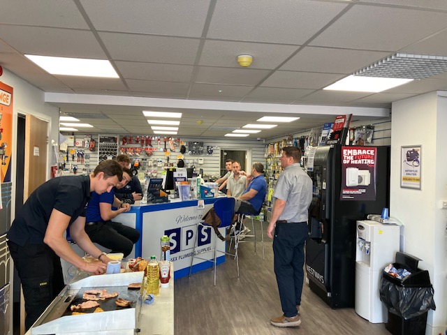 SPSLTD's tweet photo. Fantastic morning at our Worthing branch today with customers enjoying a breakfast roll with Sam from @roperrhodesltd  and taking on the dart challenge! https://t.co/Lnp3jp3AtA