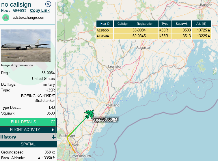SirListenalot's tweet image. #KC135's #AE0655 #BLUE21 (Pease - Mildenhall) &amp;amp; #AE0504 #BLUE22 (Pease - Gander) heading to pick up four German #Tornado's #RETRO73 out of Bangor bound for Nörvenich