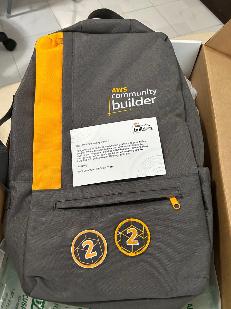 I am so happy to receive the package today. My 2nd year AWS Community Builders swag backpack has been received.