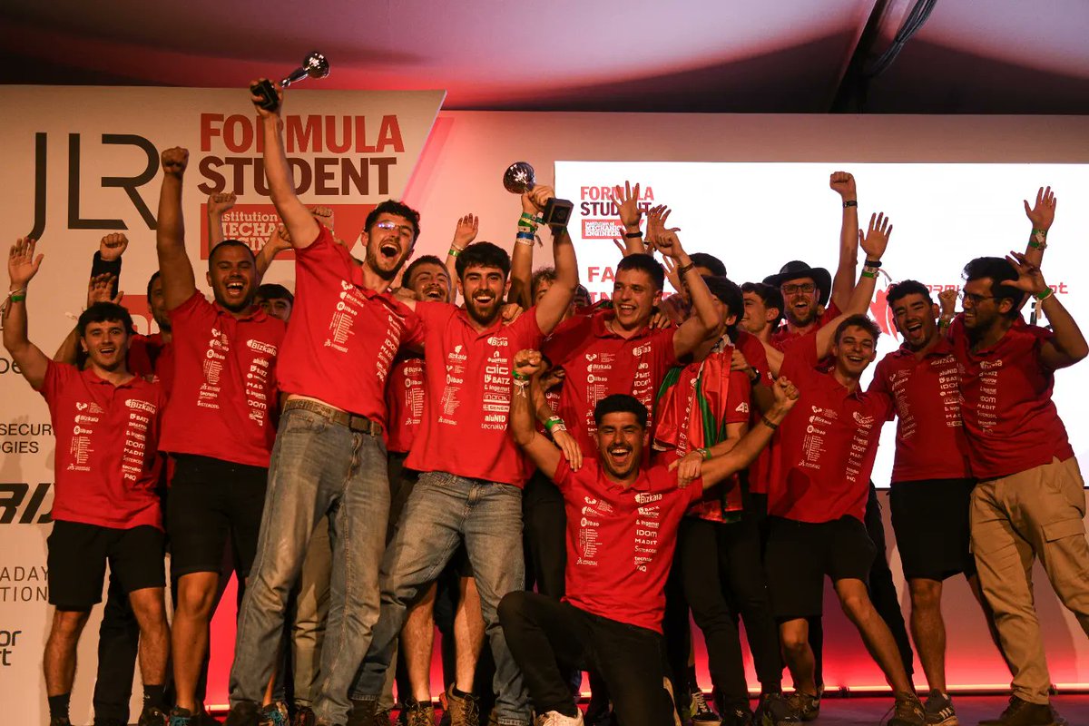 fsbizkaia's tweet photo. A historic week for the team at @FormulaStudent:
🥇 P1 Electric Vehicle 
🥇 P1 Acceleration 
🏆 Most Efficient Vehicle 
🏆 Multimatic VehicleDynamics Excellence 
🏆 Faraday Institution Best EV Powertrain 
🥉 P3 OVERALL 
🏁 P4 Endurance https://t.co/wnuvpnCGSo