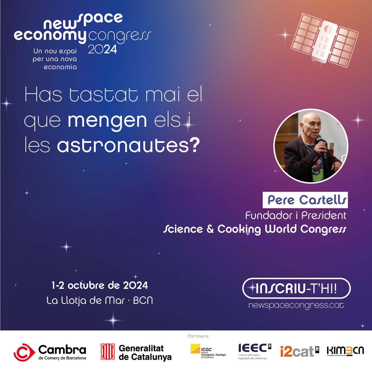 Algun cop t'has preguntat què mengen els i les astronautes a l'espai?🚀

<a href="/PereCastells/">Pere Castells</a> ens explicarà quins són els darrers desenvolupaments en l'àmbit de la tecnologia alimentària espacial

📅1 i 2/10
📍#LaLlotjaDeMar

Consulta el programa: tuit.cat/dco5z
 #NewSpace24