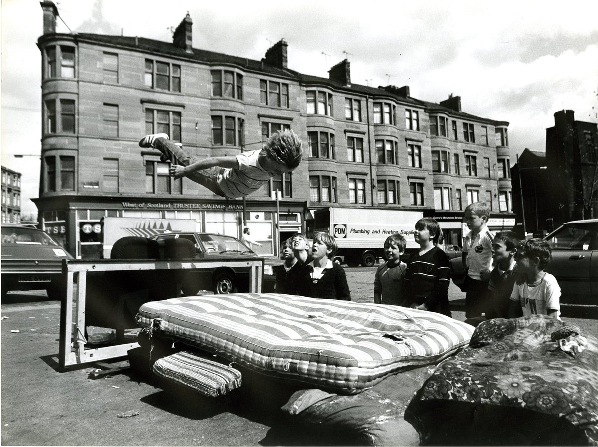 LostGlasgow's tweet photo. With the Olympics about to kick off in Paris, here's the 1980 Maryhill Games, when my late snapper mate, Ronnie Anderson, caught these lads going through their paces at Queen's Cross. https://t.co/kpIAsB8IVF