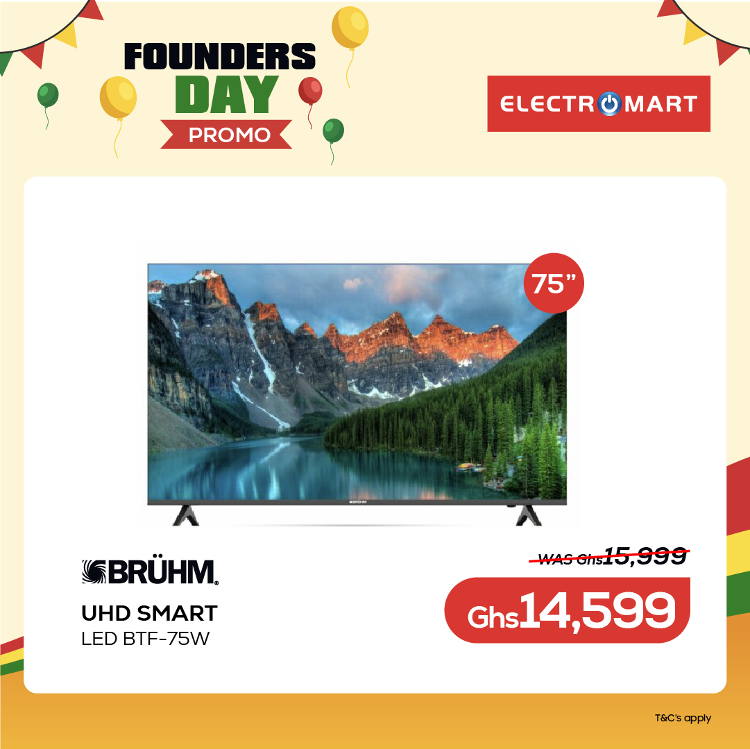 ElectromartGh's tweet photo. Best of the Best on all Bruhm TVs in this founders Day Promo.
Head to any Electromart showroom now and get one plus amazing free Gifts on every purchase.
Order on our new website at https://t.co/b5MWDAfs0z &amp; enjoy free delivery.(T&amp;C Apply)
Rush now! Call or WhatsApp  0552777905 https://t.co/QuhnZdWyJL