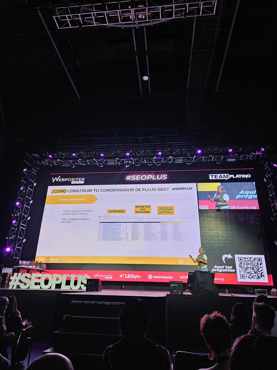 Construyendo el condensador de flujo SEO con <a href="/aina_lluna/">Aina Lluna Taylor</a> 

1. Extraer los datos de GSC
2. Categorizar para seleccionar URLs core.
3. Asignar top leywords
4. Transformar datos para crear una mega matriz (unificación)
5. Cálculo de métricas. 
6. Monitoreo de datos

#SEOPLUS