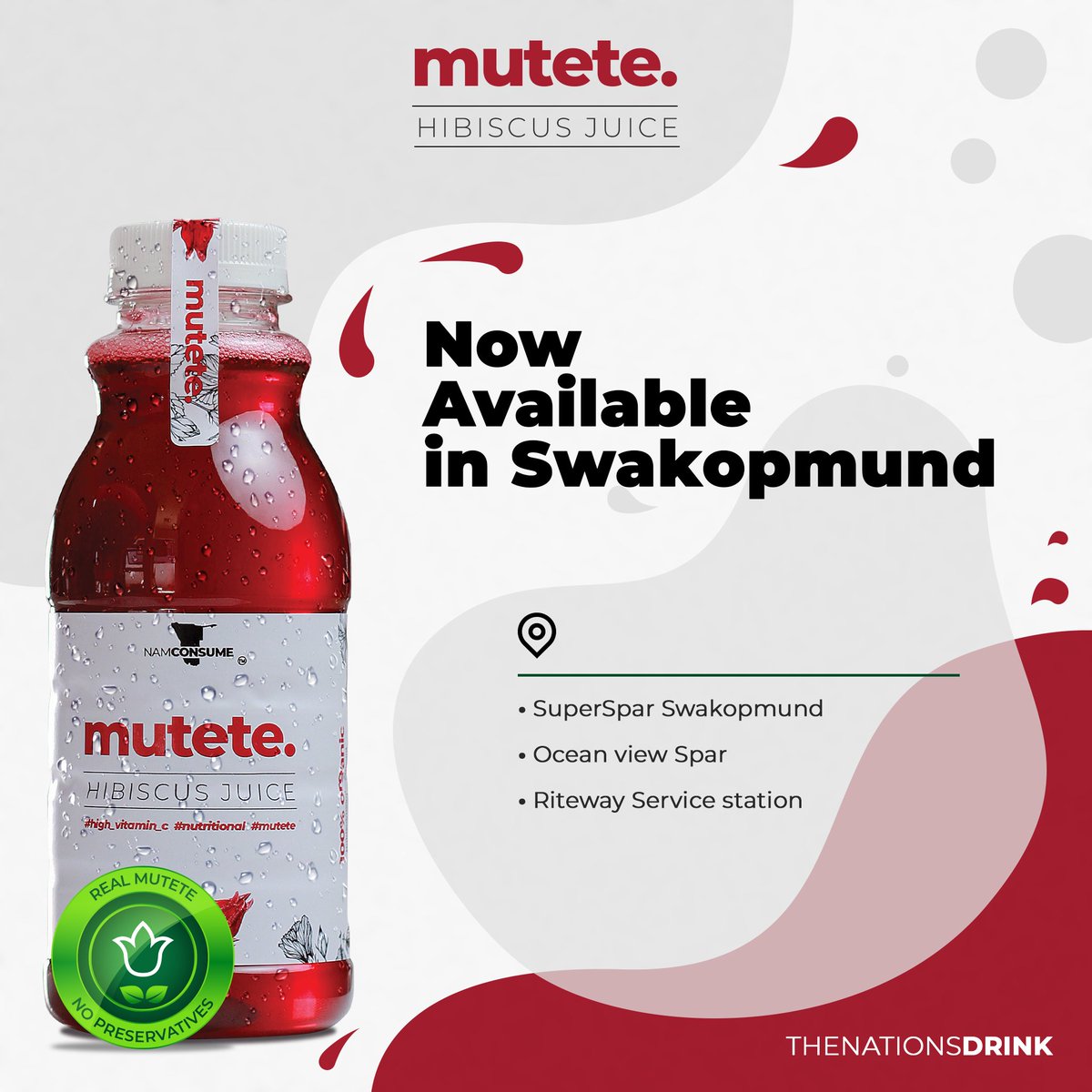 FJapiie's tweet photo. The Nation's drink is now available in Swakopmund, Gobabis, Grootfontein and Rundu.
#Mutetejuice
#Hibiscus
#MadeinNamibia
#Organic https://t.co/zxxpauiW7y