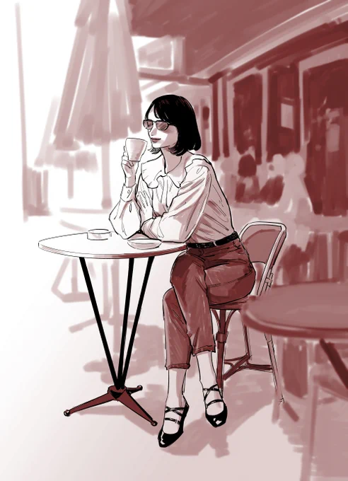 コーヒー飲んでるだけで様になる女、かっこいいよね…!(本日の模写) 
