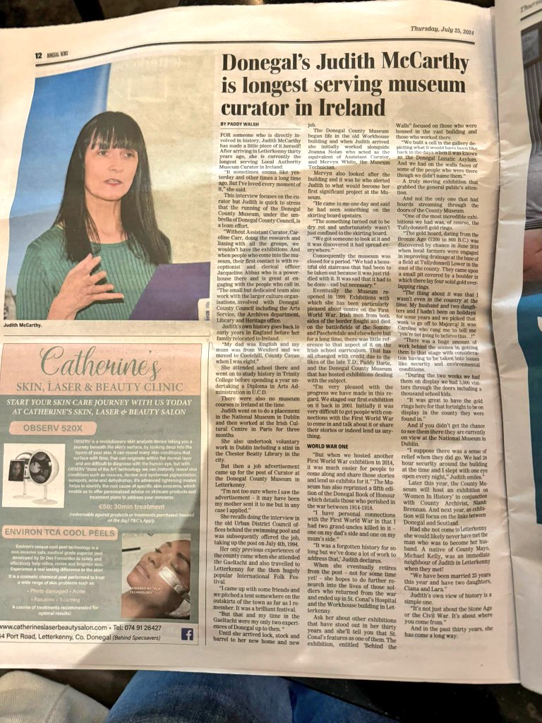 Donegal County Museum (@donegalcomuseum) on Twitter photo Look who features in this week's <a href="/Donegal_News/">Donegal News</a> - Judith! Such a wonderful interview on her 30 years ❤️
<a href="/donegalcouncil/">Donegal County Council</a>
<a href="/DonegalCoArchiv/">DonegalArchives</a> <a href="/DonegalLibrary/">Donegal County Library</a> <a href="/NMIreland/">National Museum of Ireland</a> <a href="/IrishMuseums/">Irish Museums Association (IMA)</a> <a href="/LocalGovIre/">Local Government Ireland</a> <a href="/DeptCultureIRL/">Department of Culture, Communications and Sport</a> <a href="/Donegal_ie/">Donegal.ie</a> Look who features in this week's <a href="/Donegal_News/">Donegal News</a> - Judith! Such a wonderful interview on her 30 years ❤️
<a href="/donegalcouncil/">Donegal County Council</a>
<a href="/DonegalCoArchiv/">DonegalArchives</a> <a href="/DonegalLibrary/">Donegal County Library</a> <a href="/NMIreland/">National Museum of Ireland</a> <a href="/IrishMuseums/">Irish Museums Association (IMA)</a> <a href="/LocalGovIre/">Local Government Ireland</a> <a href="/DeptCultureIRL/">Department of Culture, Communications and Sport</a> <a href="/Donegal_ie/">Donegal.ie</a>