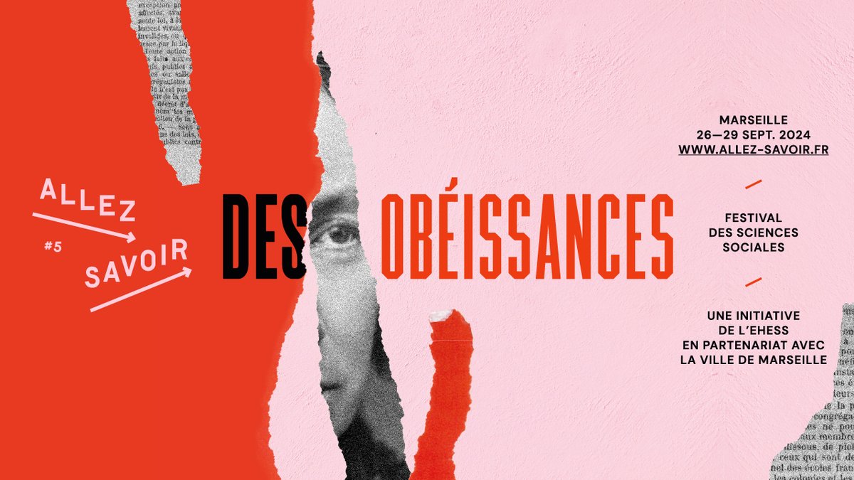 #AllezSavoir2024
🔴 Le programme du festival de sciences sociales Allez Savoir @EHESS_Fr est disponible ! 
Découvrez les 50 événements en entrée libre et gratuite qui prendront place à <a href="/marseille/">Ville de Marseille</a> du 26 au 29 septembre sur le sujet « Des obéissances ». 
👉‍ allez-savoir.fr