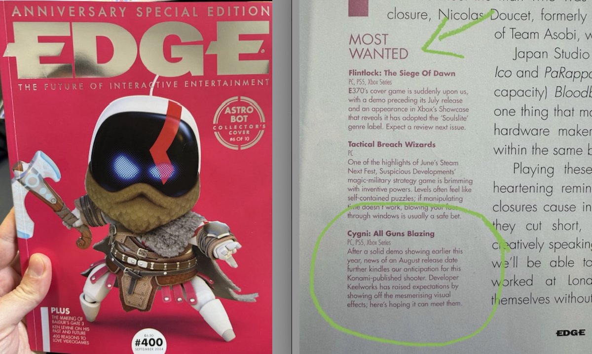 Great to see <a href="/CygniGame/">CYGNI: All Guns Blazing</a> mentioned in Edge magazine’s “Most Wanted” section this month! A big thanks to <a href="/edgeonline/">Edge</a> for the shoutout!