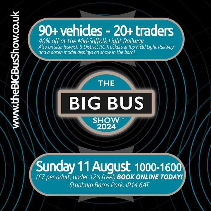 S574TPW's tweet photo. We are super excited for the show in just over two weeks’ time!

The BIG Bus Show will be showcased at Stonham Barns Park IP14 6AT.
Sunday 11 August 2024 open: 10am!

✅ 90+ confirmed entries 
✅ FREE Bus rides to &amp; from Stowmarket Station plus the Mid-Suffolk Light Railway! https://t.co/AwHbxZqKV8
