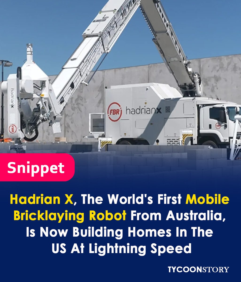 TycoonStoryCo's tweet image. Hadrian X, the world&apos;s first mobile bricklaying robot from Australia, is now building homes in the US at lightning speed
#HadrianX #constructionrobot #robotics #technology #innovation #bricklaying #RobotBricklayer #ConstructionTech #TechNews #SpeedBuild 
tycoonstory.com