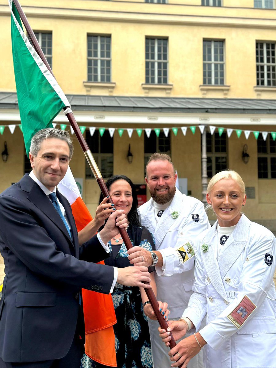 A great honour to pass the Irish flag to <a href="/ShaneLowryGolf/">Shane Lowry</a> &amp; <a href="/sarahlavin_/">Sarah Lavin</a> who will be our flag bearers for <a href="/TeamIreland/">Team Ireland</a> at the <a href="/Olympics/">The Olympic Games</a>. Congratulations to them both on this huge honour. The entire country is behind our brilliant 133 athletes