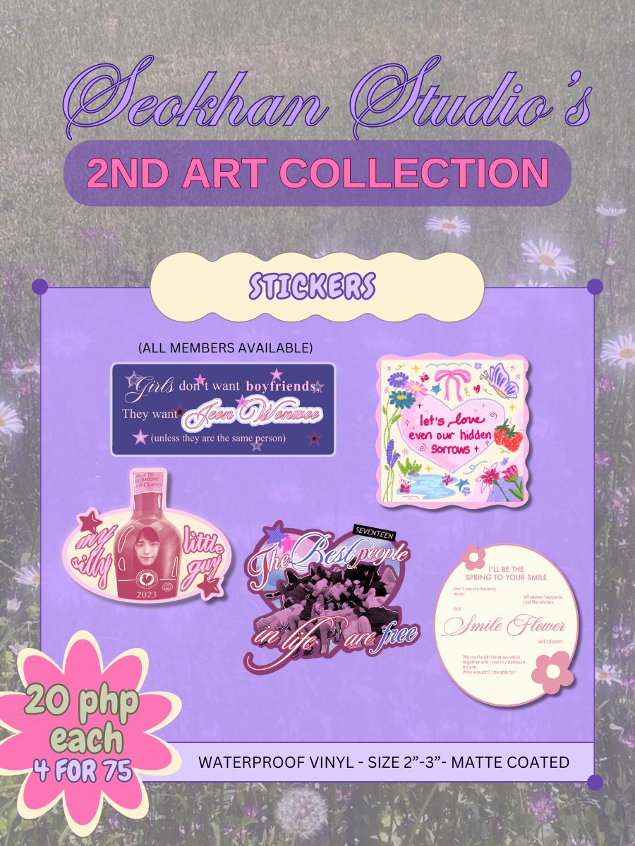 stardustrinkets's tweet photo. *ੈ✩‧ seokhan studio’s 2nd collection: now open 🌷

↳ postcards, button pins, stickers available

↳ doo: 08.02
dop: 3 days after order confirmation 

🔗: https://t.co/JTQsk4K2Rh

seventeen wts lfb ph carat anik anik https://t.co/3wPLRC3lfg