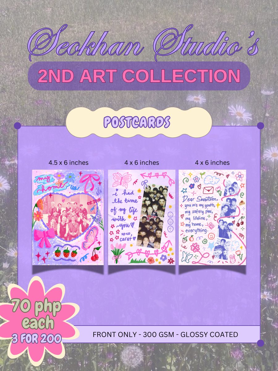 stardustrinkets's tweet photo. *ੈ✩‧ seokhan studio’s 2nd collection: now open 🌷

↳ postcards, button pins, stickers available

↳ doo: 08.02
dop: 3 days after order confirmation 

🔗: https://t.co/JTQsk4K2Rh

seventeen wts lfb ph carat anik anik https://t.co/3wPLRC3lfg