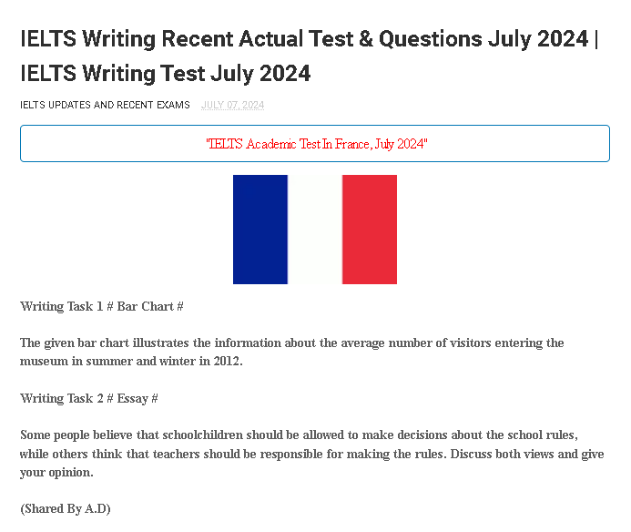 ielts_iuare's tweet photo. IELTS Exam Academic Writing Test, July 2024, France
Click Here For More Writing Tests - https://t.co/AMcZB3psvx

#IELTS #writing #ielts_writing #recent_ielts_exam
#ieltswritingpractice #ieltswritingtests #ieltswritingtaks2 https://t.co/MCmAjt34FM