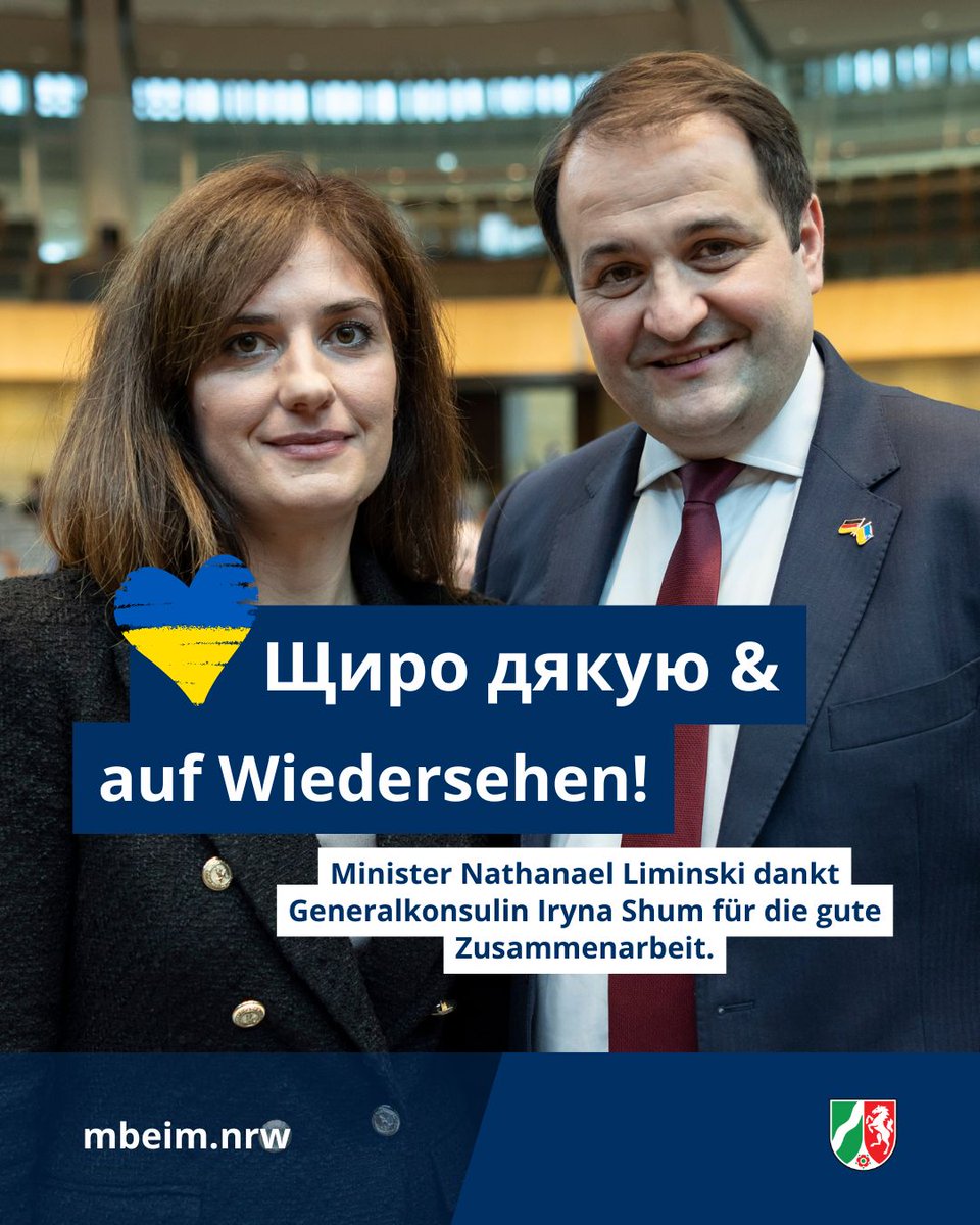 MBEIM.NRW (@mbeimnrw) on Twitter photo Nach drei Jahren als Generalkonsulin im <a href="/landnrw/">Staatskanzlei NRW</a> geht <a href="/iryna_shum/">Iryna Shum</a> jetzt zurück in die Ukraine. 🇺🇦 Minister <a href="/n_liminski/">Nathanael Liminski</a> dankt für die gute Zusammenarbeit. „Sie war ein Leuchtturm der Menschlichkeit und des Mutes in diesen dunklen Zeiten des russischen Angriffskriegs.“ Nach drei Jahren als Generalkonsulin im <a href="/landnrw/">Staatskanzlei NRW</a> geht <a href="/iryna_shum/">Iryna Shum</a> jetzt zurück in die Ukraine. 🇺🇦 Minister <a href="/n_liminski/">Nathanael Liminski</a> dankt für die gute Zusammenarbeit. „Sie war ein Leuchtturm der Menschlichkeit und des Mutes in diesen dunklen Zeiten des russischen Angriffskriegs.“