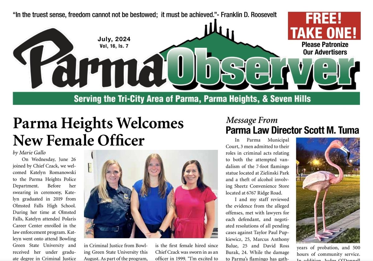 ParmaObserver's tweet image. NOW AVAILABLE: The July 2024 issue of the Parma Observer is out now and is available online! 🎆 🇺🇸🇺🇦

media.parmaobserver.com/issue_pdfs/Par…