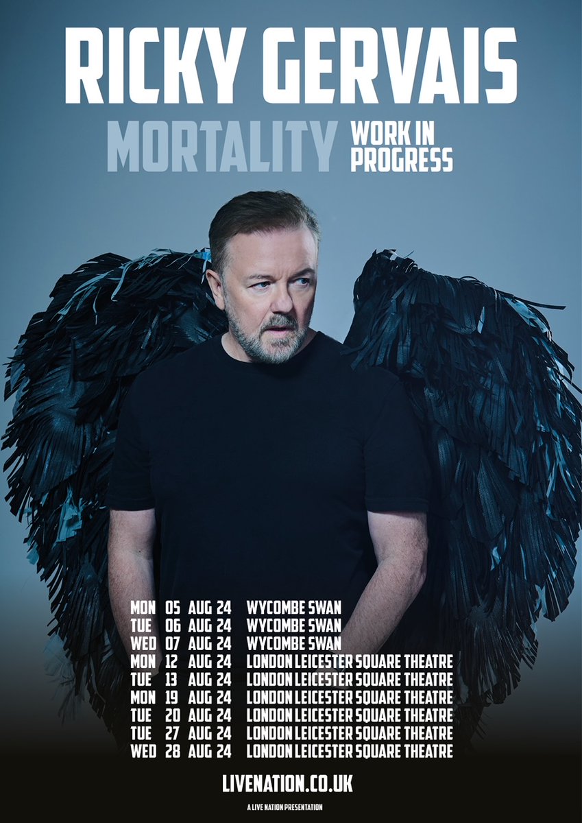 rickygervais's tweet photo. Tickets on Sale Next Friday at 10am #Mortality https://t.co/ahA1vrXQnC
