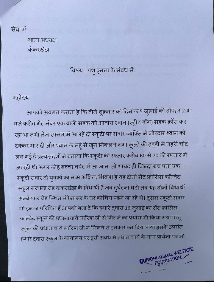 Pushendbhargava's tweet photo. युवकों के खिलाफ कंकरखेड़ा थाने में तहरीर देने के बावजूद भी कोई कार्रवाई नहीं हो रही हैं।अगर इस स्ट्रीट डॉग की जगह, कोई व्यक्ति होता तो क्या होता? कल्पना कीजिए। @myogiadityanath 
@CommissionerMe3  @DmMeerut @meerutpolice @cdomeerut @Shuchitasingh04 @shaluagrawal3 महोदय संज्ञान लें https://t.co/A2zunYljmo