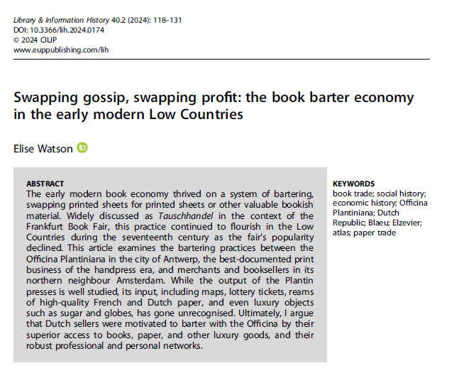 Dr Elise Watson (@elisewatson_) on Twitter photo My latest piece is out in Library & Information History: click here for some hot Tauschhandel takes and sensational Dutch bookseller drama euppublishing.com/doi/abs/10.336…
Huge thanks to the <a href="/books_borrowing/">Books & Borrowing, 1750-1830</a> team for hosting such a wonderful conference and editing this special issue! My latest piece is out in Library & Information History: click here for some hot Tauschhandel takes and sensational Dutch bookseller drama euppublishing.com/doi/abs/10.336…
Huge thanks to the <a href="/books_borrowing/">Books & Borrowing, 1750-1830</a> team for hosting such a wonderful conference and editing this special issue!