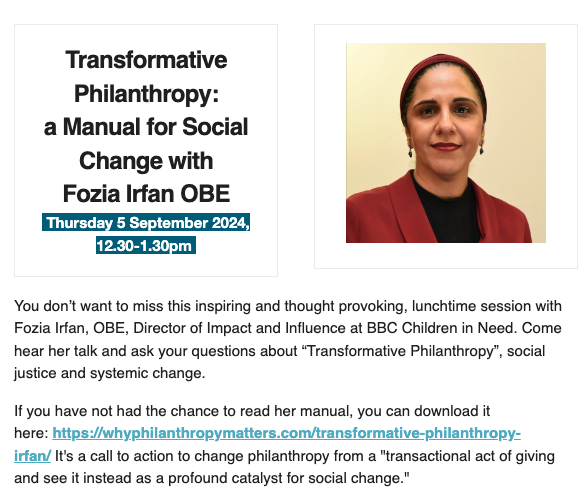 📢 GFN members! Our latest newsletter has landed in your inbox including a booking link for our next event with <a href="/irfan_fozia/">Fozia Irfan</a> 'Transformative Philanthropy: a Manual for Social Change' #grantmaking #philanthropy #transformativephilanthropy