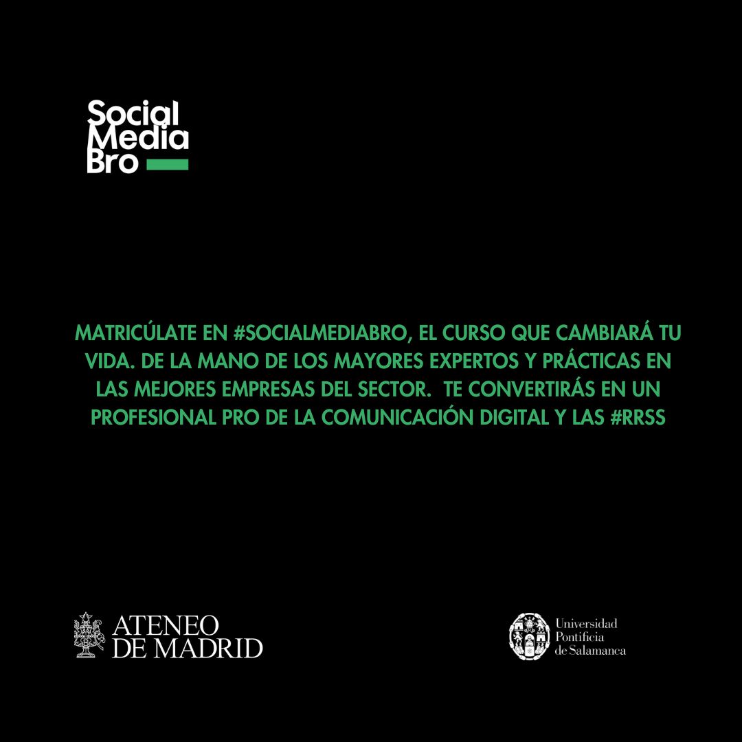 Matricúlate en #SocialMediaBro, el curso que cambiará tu vida 🤯

De la mano de los mayores expertos y prácticas en las mejores empresas del sector. Te convertirás en un profesional pro de la comunicación digital y las #RRSS 🔝

¡Más información en hola@socialmediabro.es!