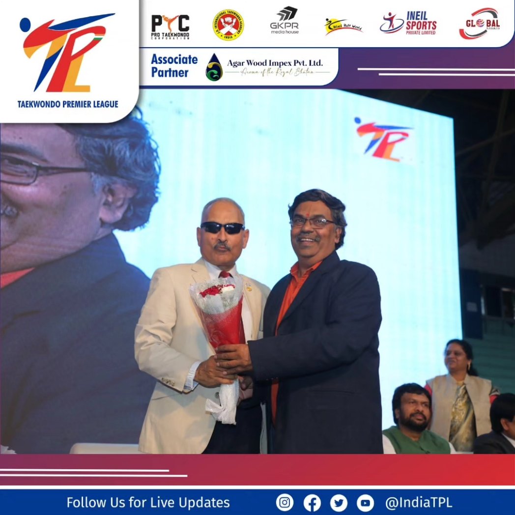 IndiaTPL's tweet photo. Check out the electrifying start to Taekwondo Premier League Season 1 Leg 2! Mr. Ganesh Duvvuri, Founder and Director of TPL and INEIL Sports Pvt. Ltd., extends a warm welcome to esteemed guests, kicking off an exciting showcase of martial arts skill and #sportsmanship.

#TPL https://t.co/BRRMAkuaTS