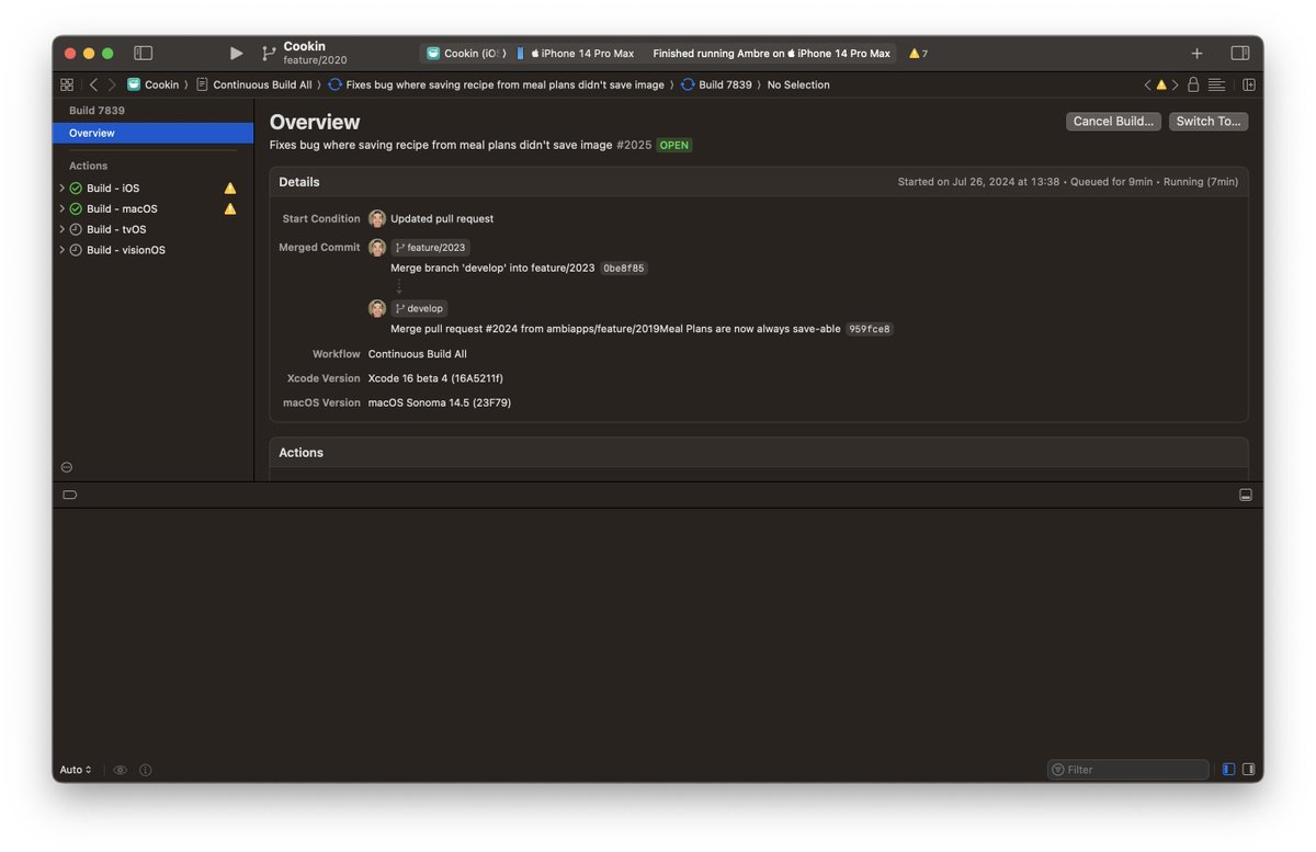 JagCesar's tweet image. Not sure if it&apos;s a bug or a feature, but suddenly all our #XcodeCloud builds are running one at a time instead of in parallel.

This is a problem for us since our code runs on all Apple platforms. 🐌

Fingers crossed it&apos;s a temporary thing 🤞