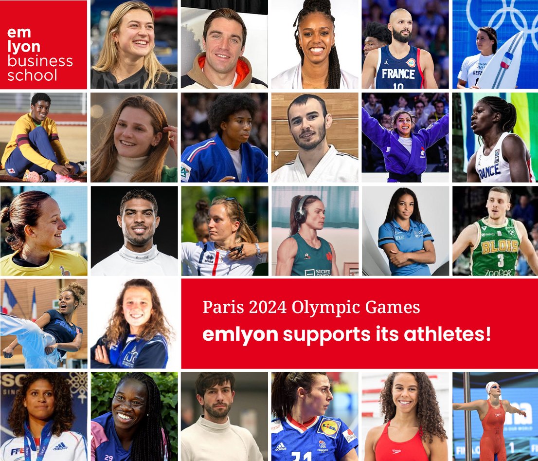 26 emlyon elite athletes are participating in the <a href="/Paris2024/">Paris 2024</a> Olympic Games. 🏅

We take an immense pride in supporting them through tailored programs, helping them to achieve premium employability while competing at the very top. 

Go team France! 🇫🇷